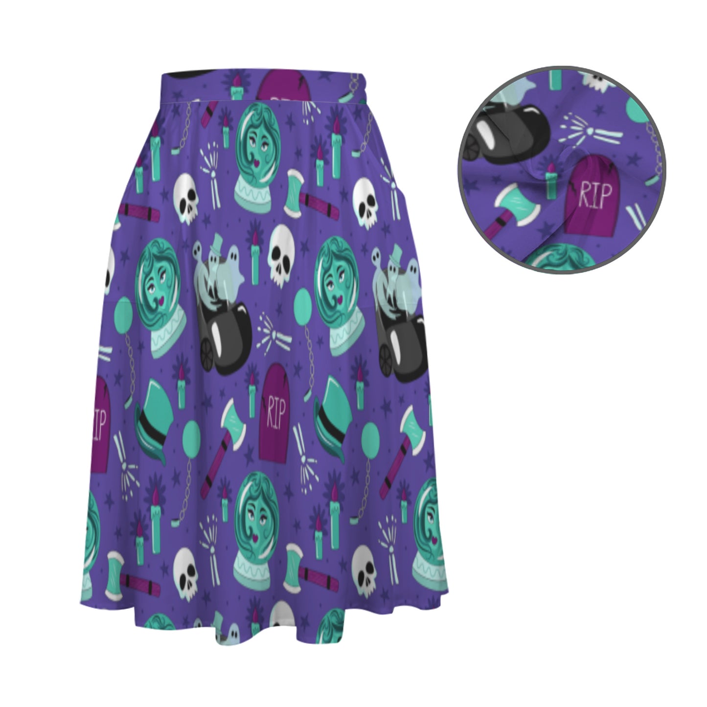 Haunted Mansion Characters Elastic Waist Midi Skirt With Pockets
