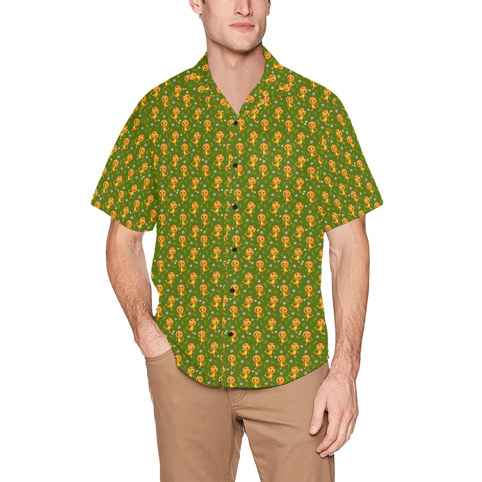 Orange Bird Hawaiian Shirt With Chest Pocket - Ambrie