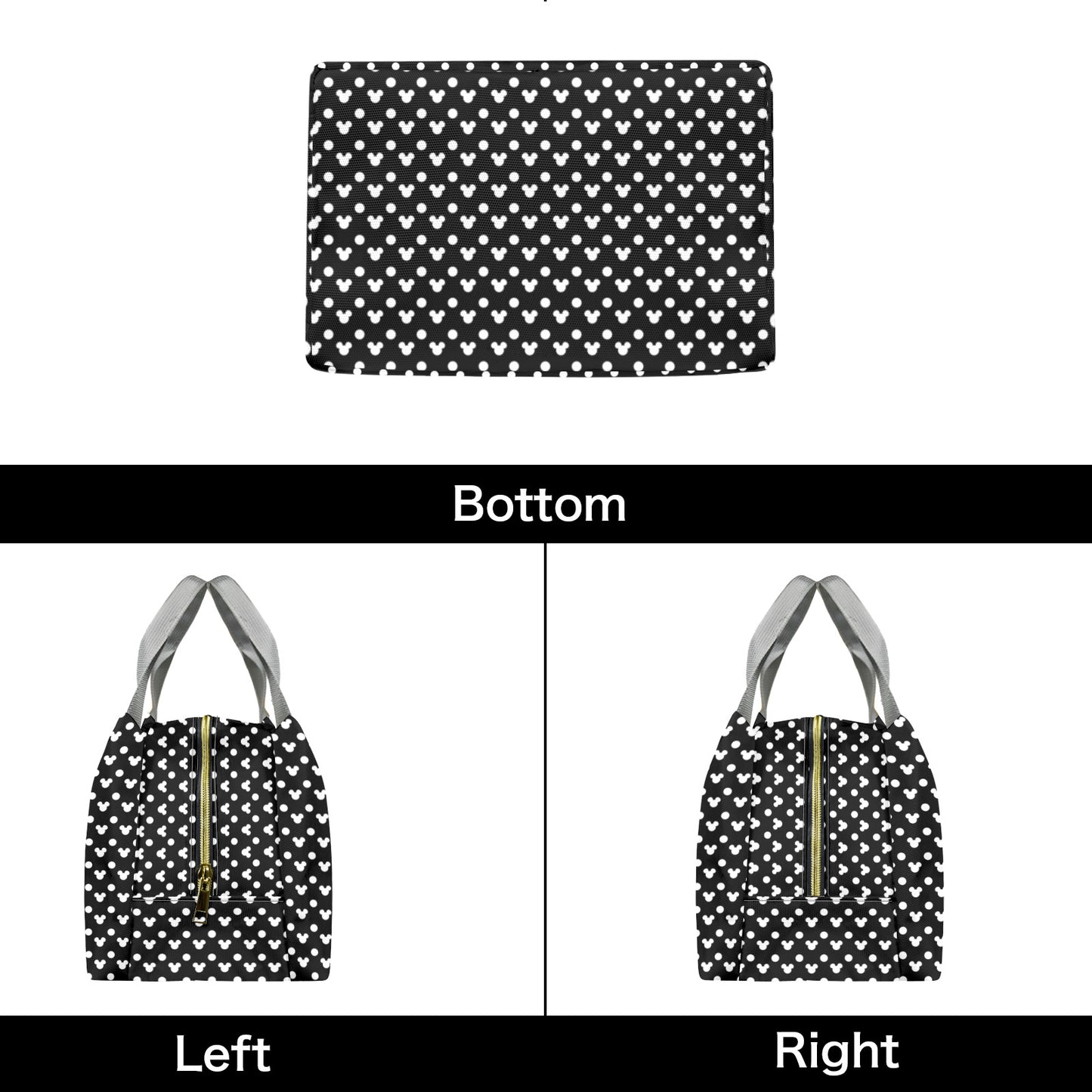 Black With White Mickey Polka Dots Portable Lunch Bag