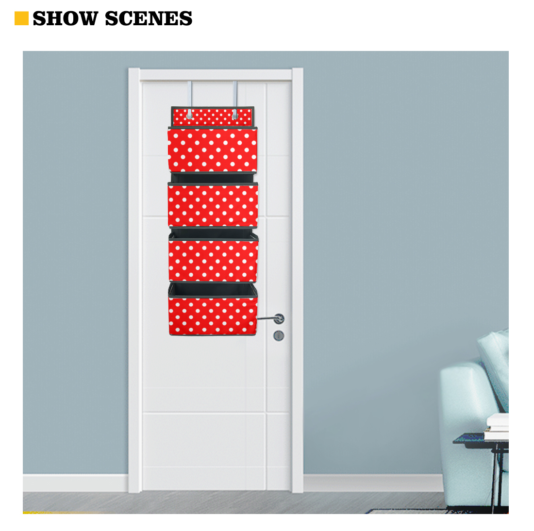 Red With White Polka Dots 4-Tier Hanging Shelf Wall Closet Storage Organizer Bags