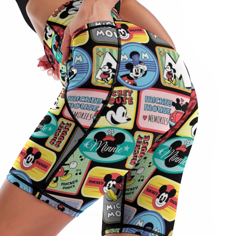 Mickey Stickers Women's Knee Length Athletic Yoga Shorts With Pockets