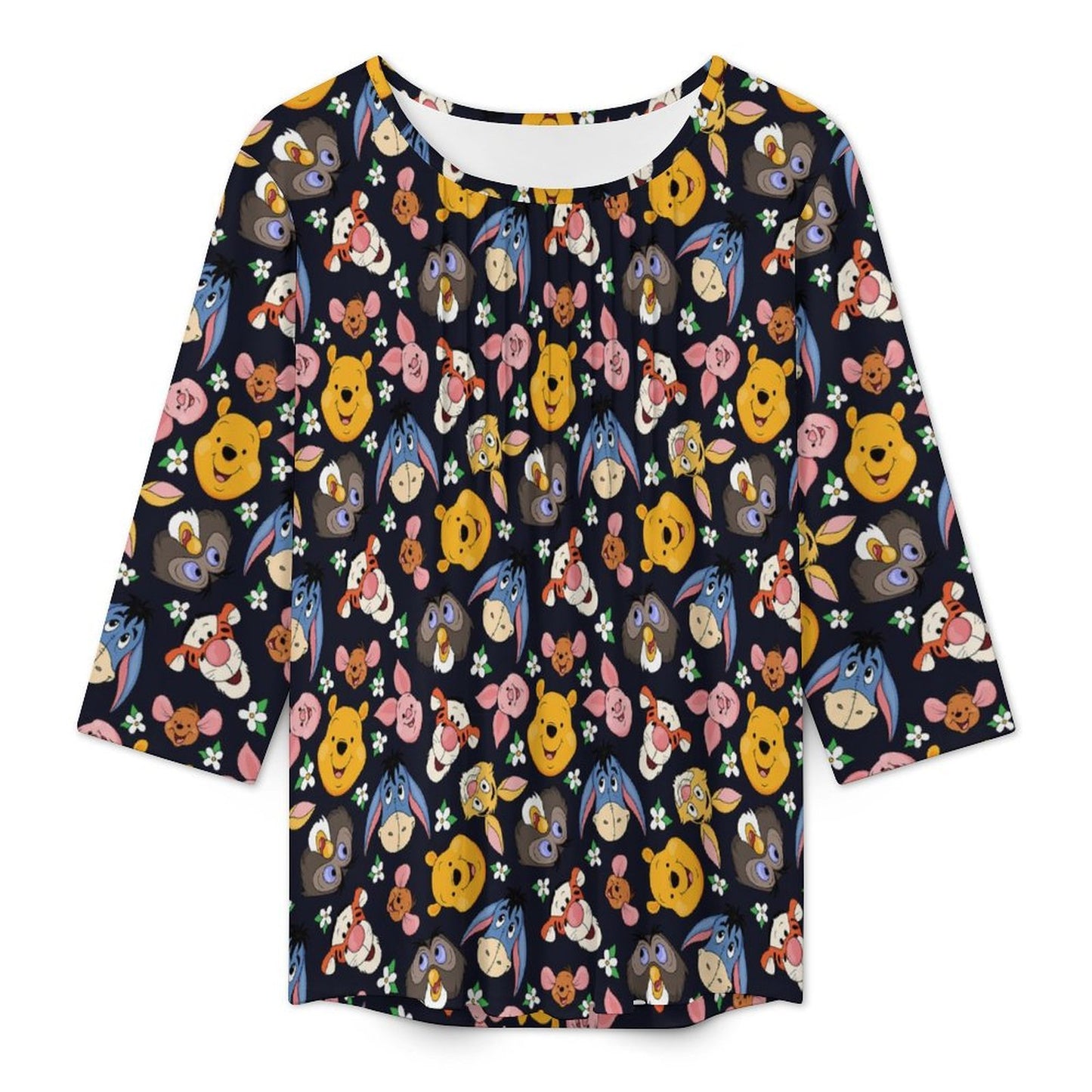 Hundred Acre Wood Friends Women's 3/4 Sleeve Pleated Tunic Top - Ambrie