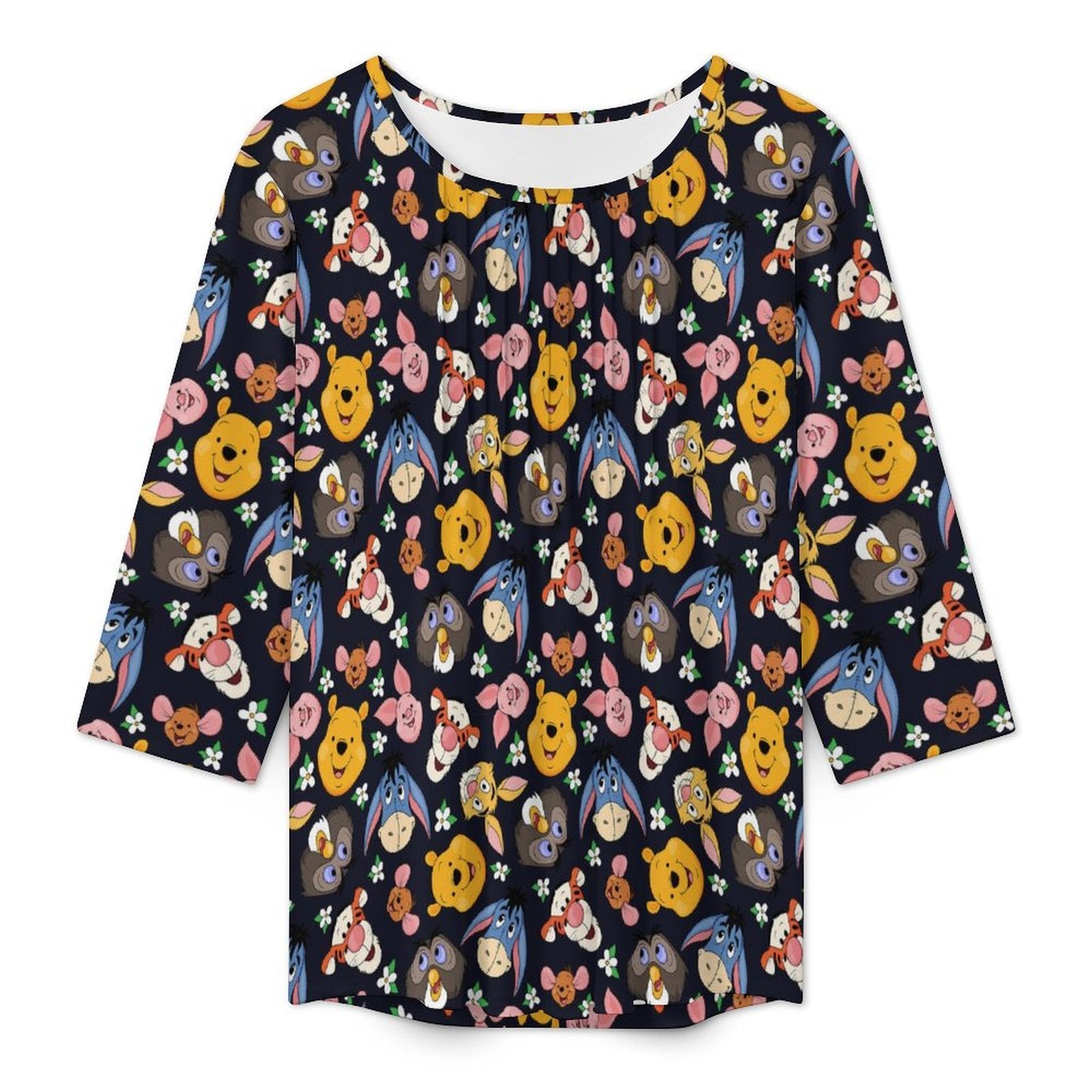 Hundred Acre Wood Friends Women's 3/4 Sleeve Pleated Tunic Top - Ambrie