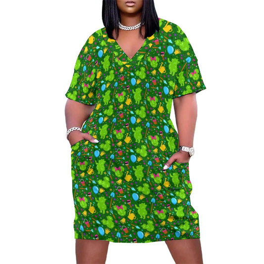 Flower And Garden Women's V-neck Loose Dress With Pockets