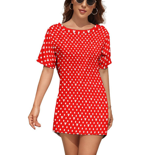 Red With White Mickey Polka Dots Dolman Short Sleeve T-Shirt