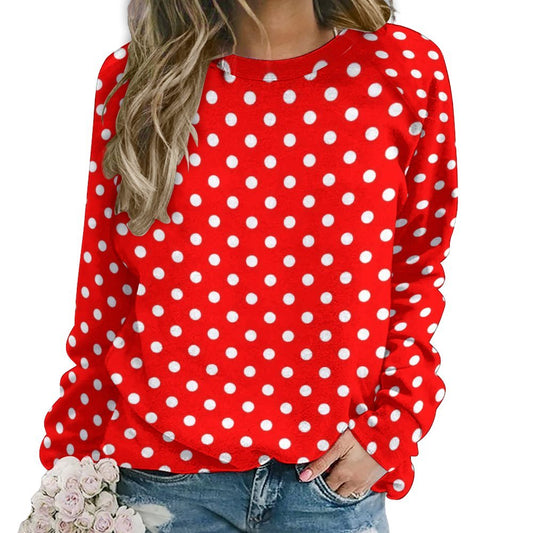 Red With White Polka Dots Women's Raglan Crewneck Sweatshirt