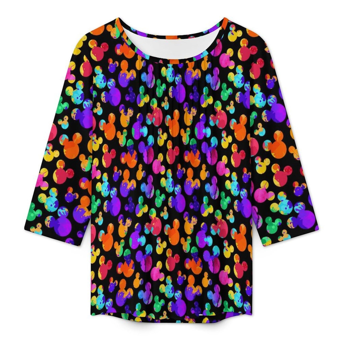 Watercolor Women's 3/4 Sleeve Pleated Tunic Top - Ambrie