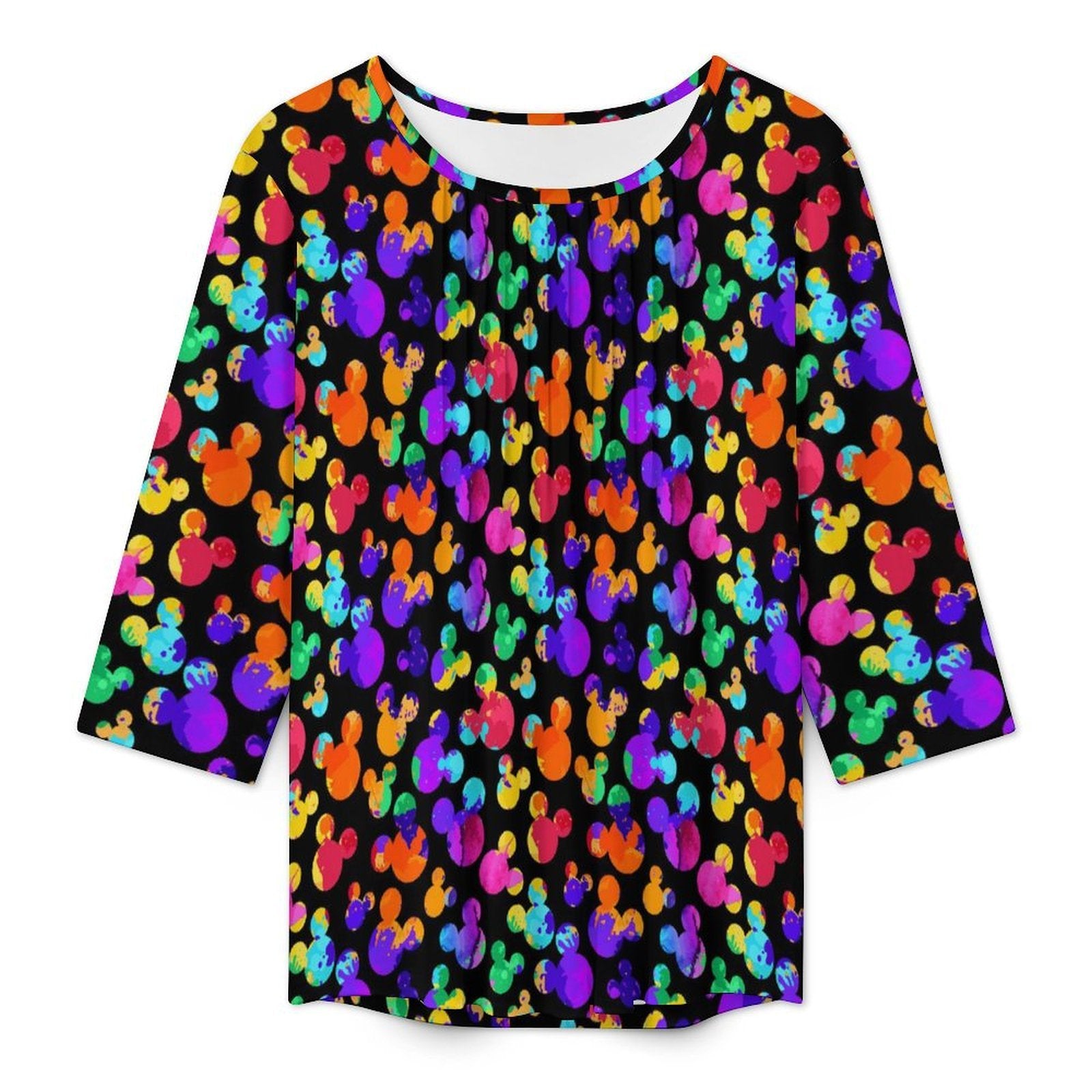 Watercolor Women's 3/4 Sleeve Pleated Tunic Top - Ambrie