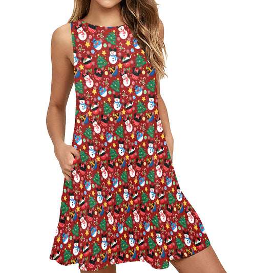 Christmas Ornaments Sleeveless A-Line Pocket Dress