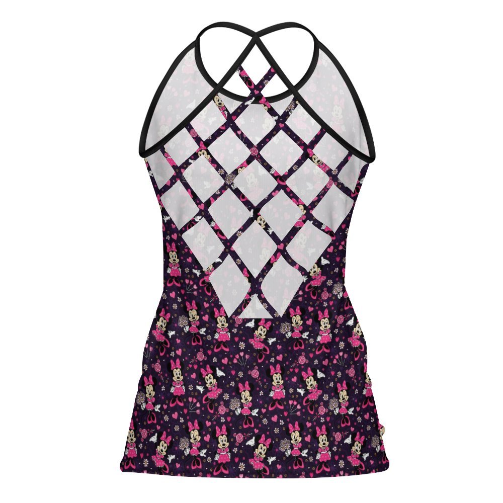 Pink Minnie Women's Criss-Cross Open Back Tank Top