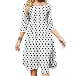 White With Black Polka Dots Women's Sweetheart Dress Flare Dress