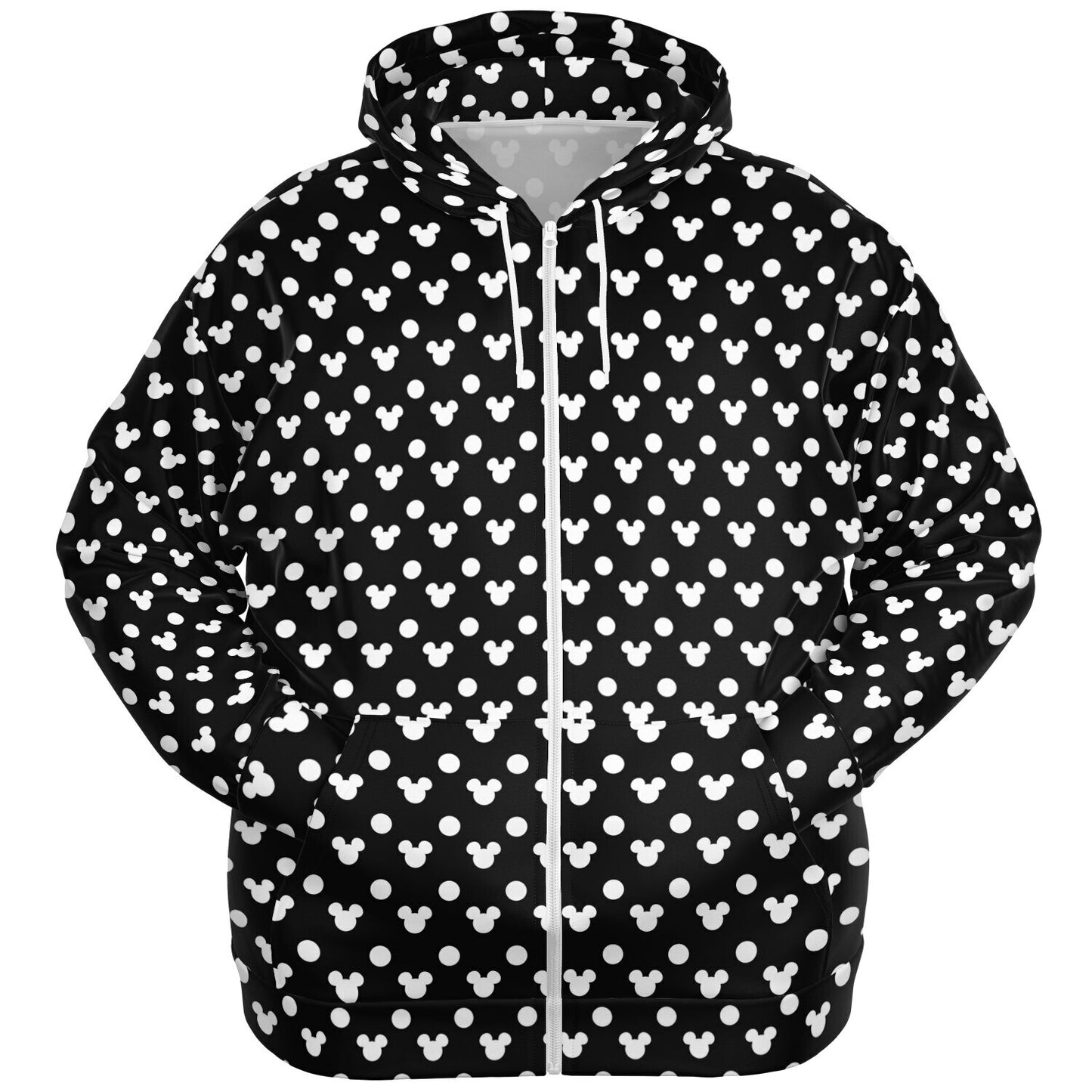 Black With White Mickey Polka Dots Plus-size Unisex Zip Hoodie