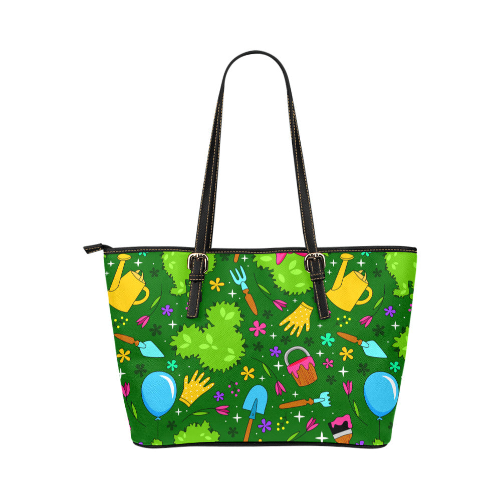 Flower And Garden Leather Tote Bag