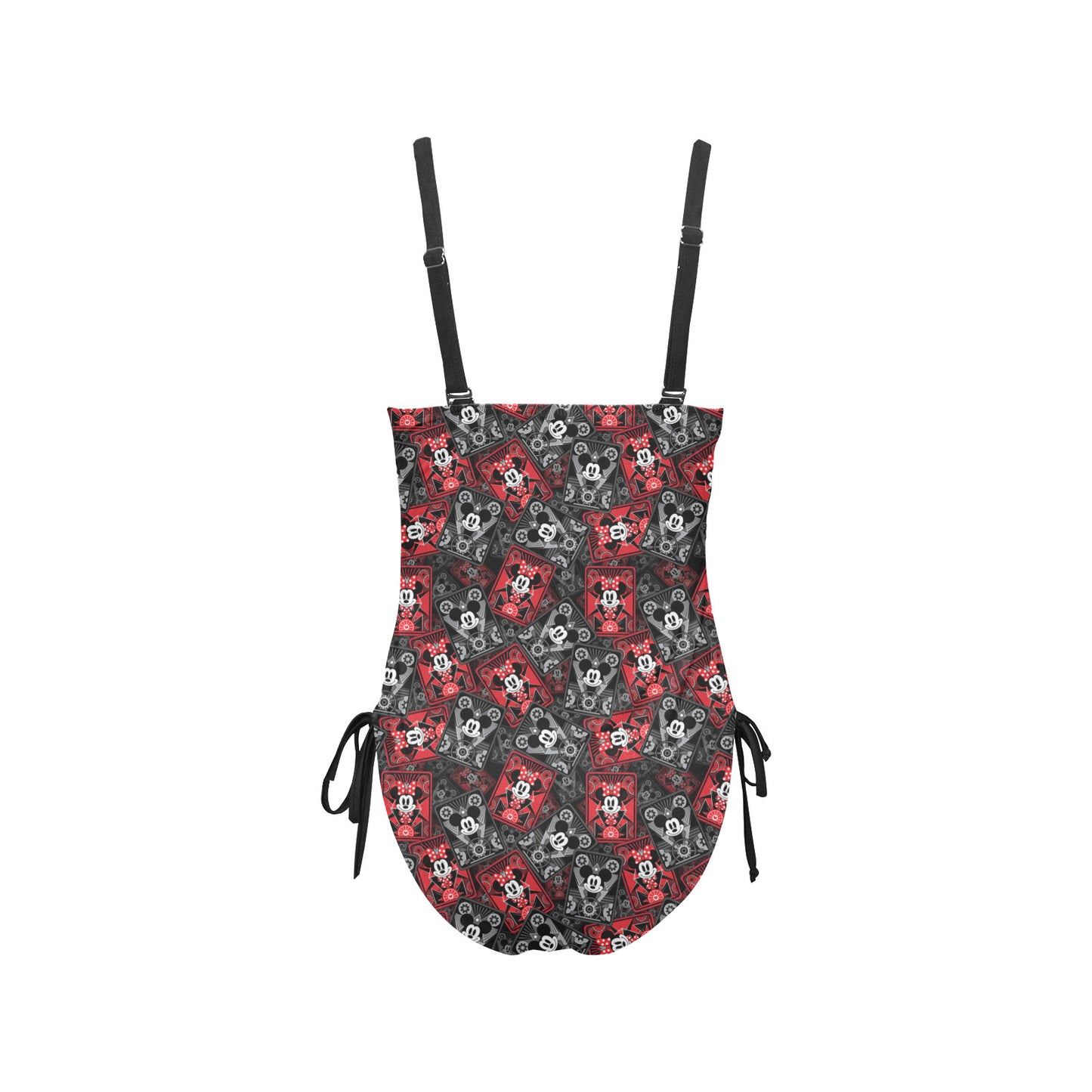 Steamboat Mickey And Minnie Cards Drawstring Side Women's One-Piece Swimsuit