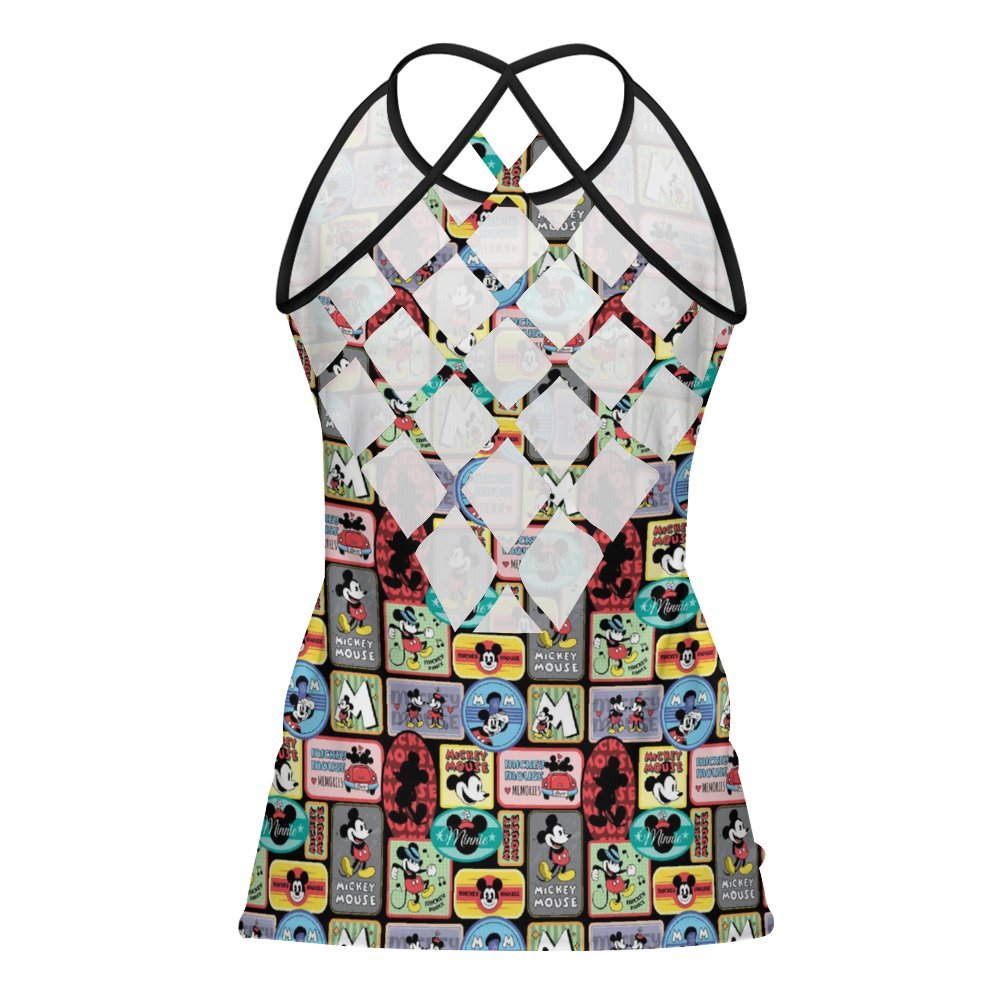 Mickey Stickers Women's Criss-Cross Open Back Tank Top