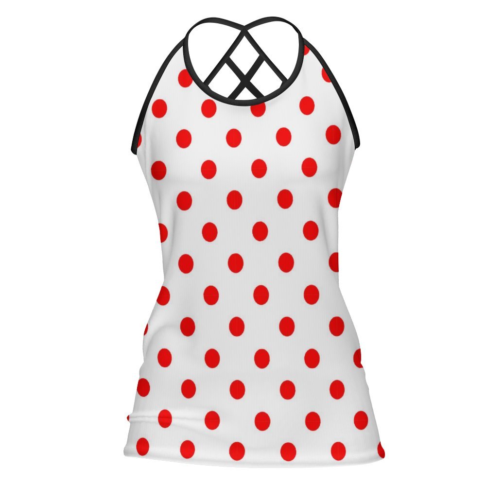 White With Red Polka Dots Women's Criss-Cross Open Back Tank Top