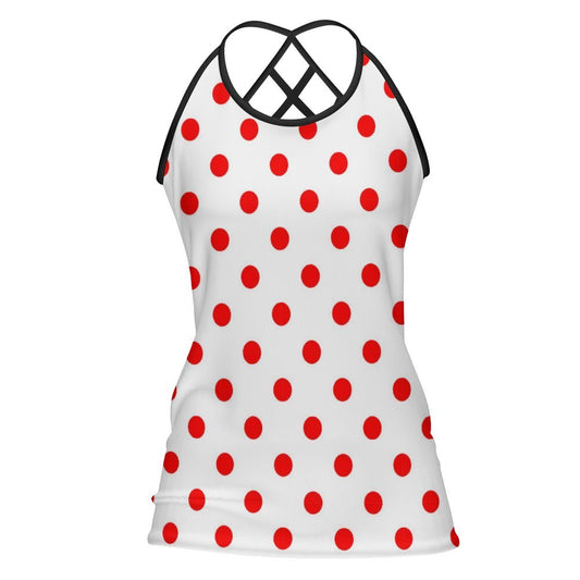White With Red Polka Dots Women's Criss-Cross Open Back Tank Top