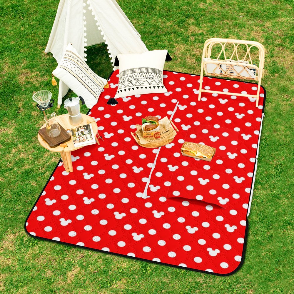 Red With White Mickey Polka Dots Zipper Picnic Mat