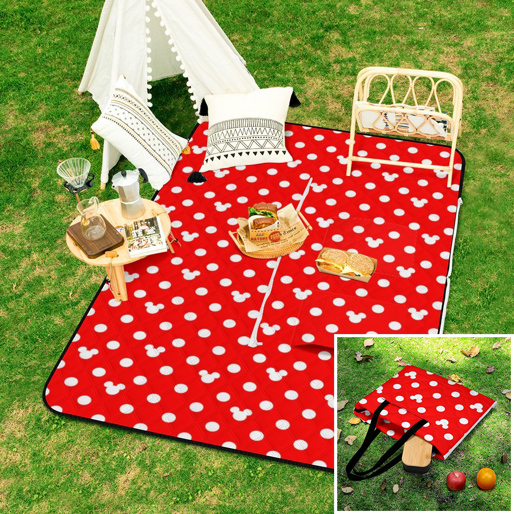 Red With White Mickey Polka Dots Zipper Picnic Mat