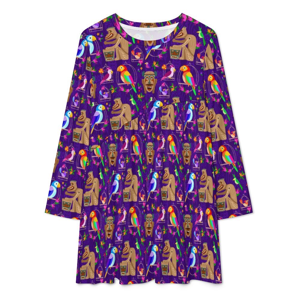 Tiki Plays The Drums Long Sleeve Patchwork T-shirt Dress