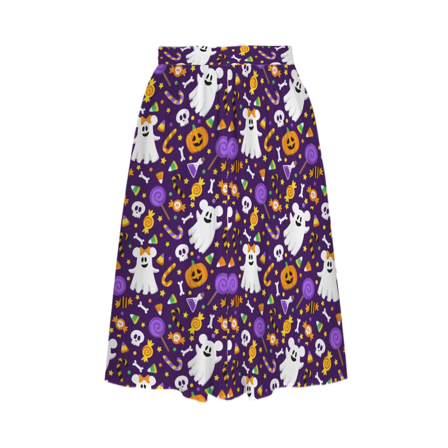 Spooky Mickey Elastic Waist Midi Skirt With Pockets