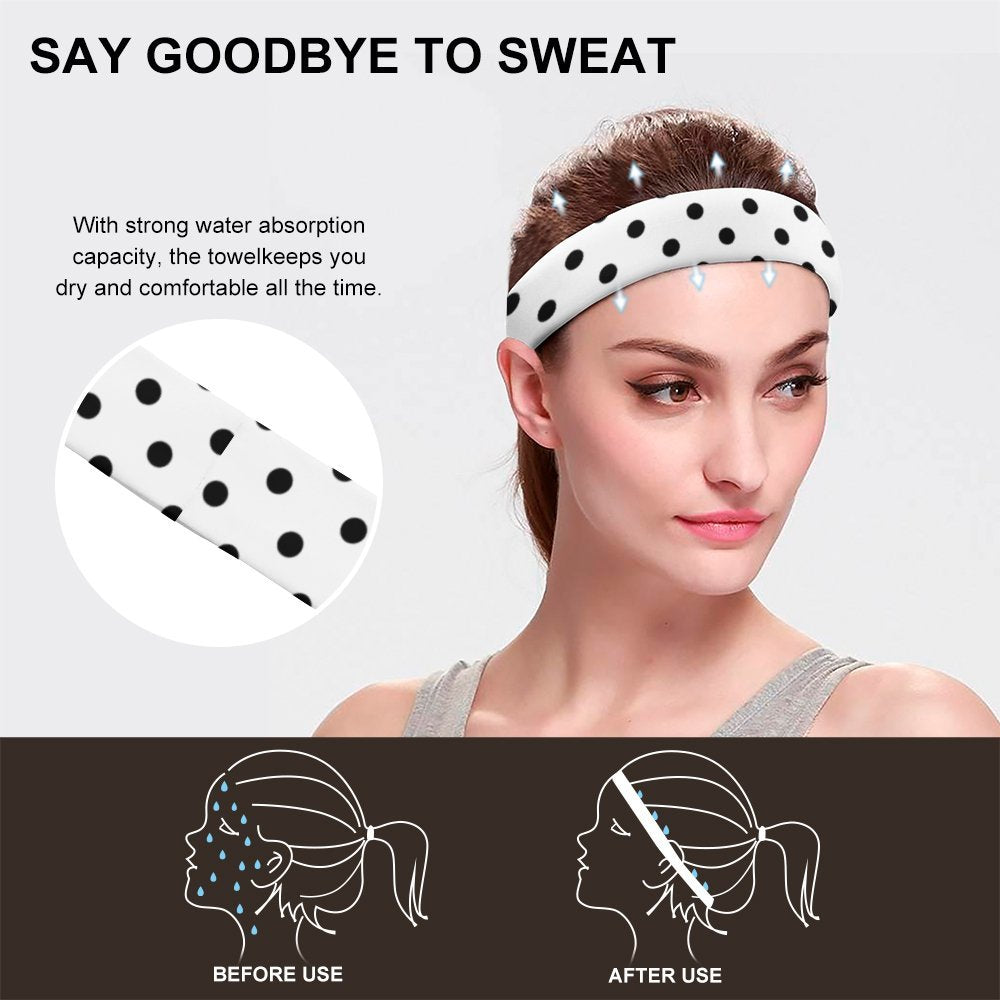 White With Black Polka Dots Sports Sweat Headband