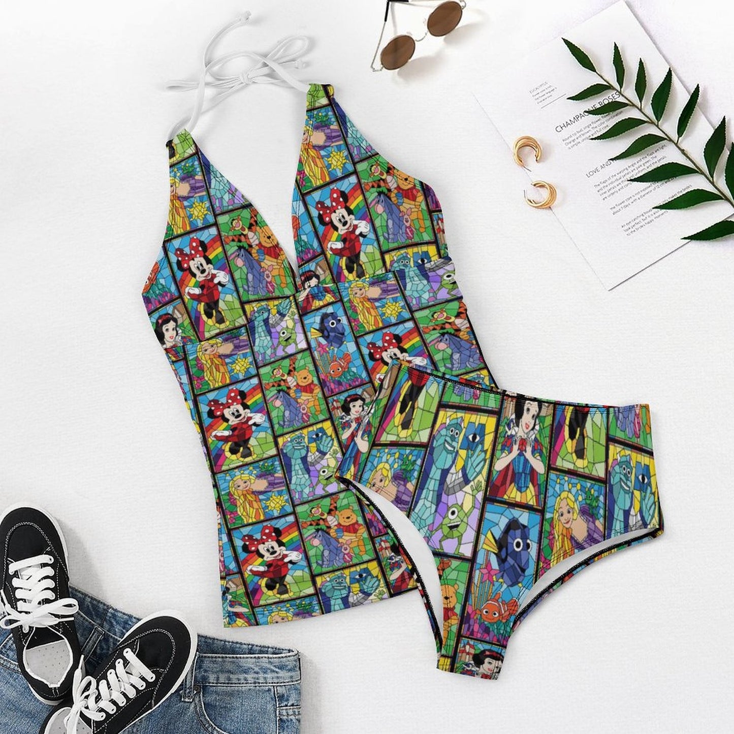 Stained Glass Characters Women's Split Swimsuit