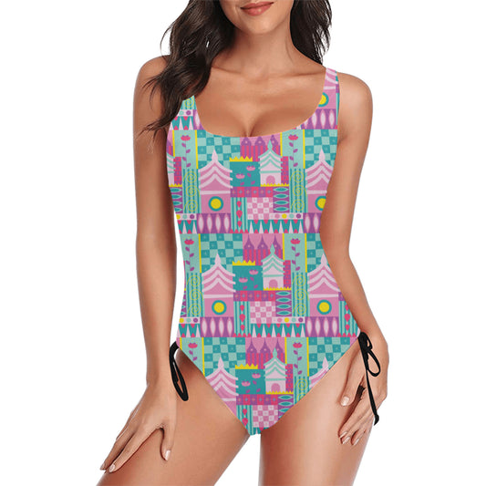Small World Drawstring Side Women's One-Piece Swimsuit