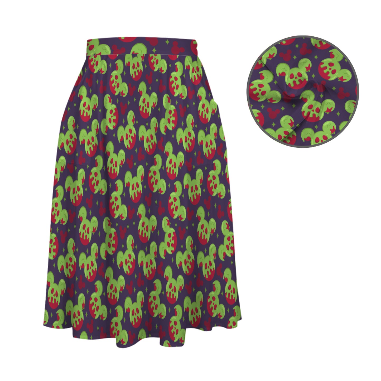Poison Apple Elastic Waist Midi Skirt With Pockets