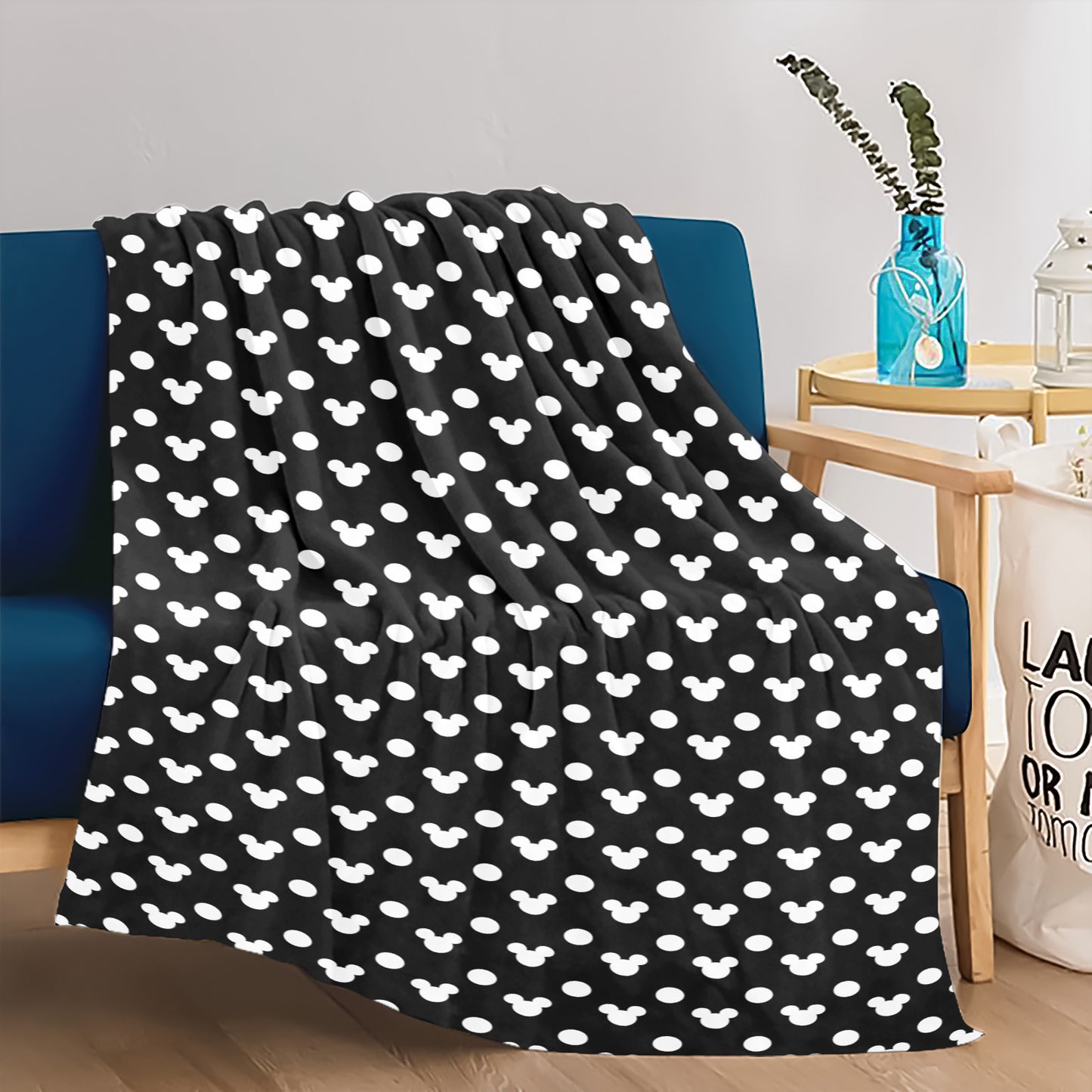 Black With White Mickey Polka Dots Ultra-Soft Micro Fleece Blanket 32"x48"