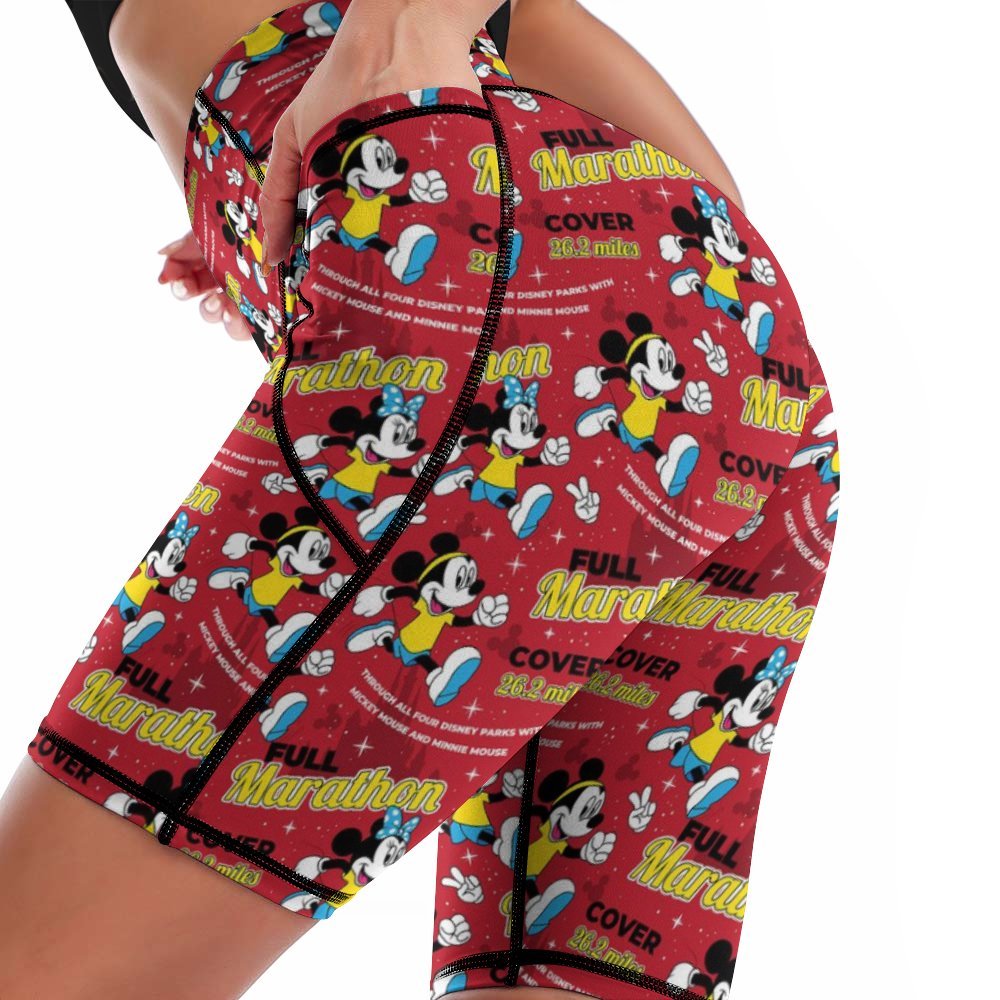 Mickey And Minnie Marathon Women's Knee Length Athletic Yoga Shorts With Pockets