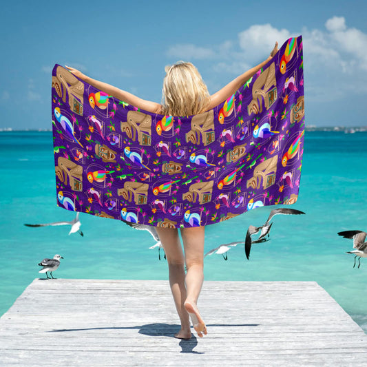 Tiki Plays The Drums Beach Towel