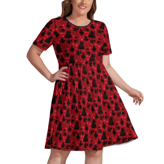 Disney Alice In Wonderland Queen Of Hearts Off With Their Heads Women's Round Neck Plus Size Dress With Pockets