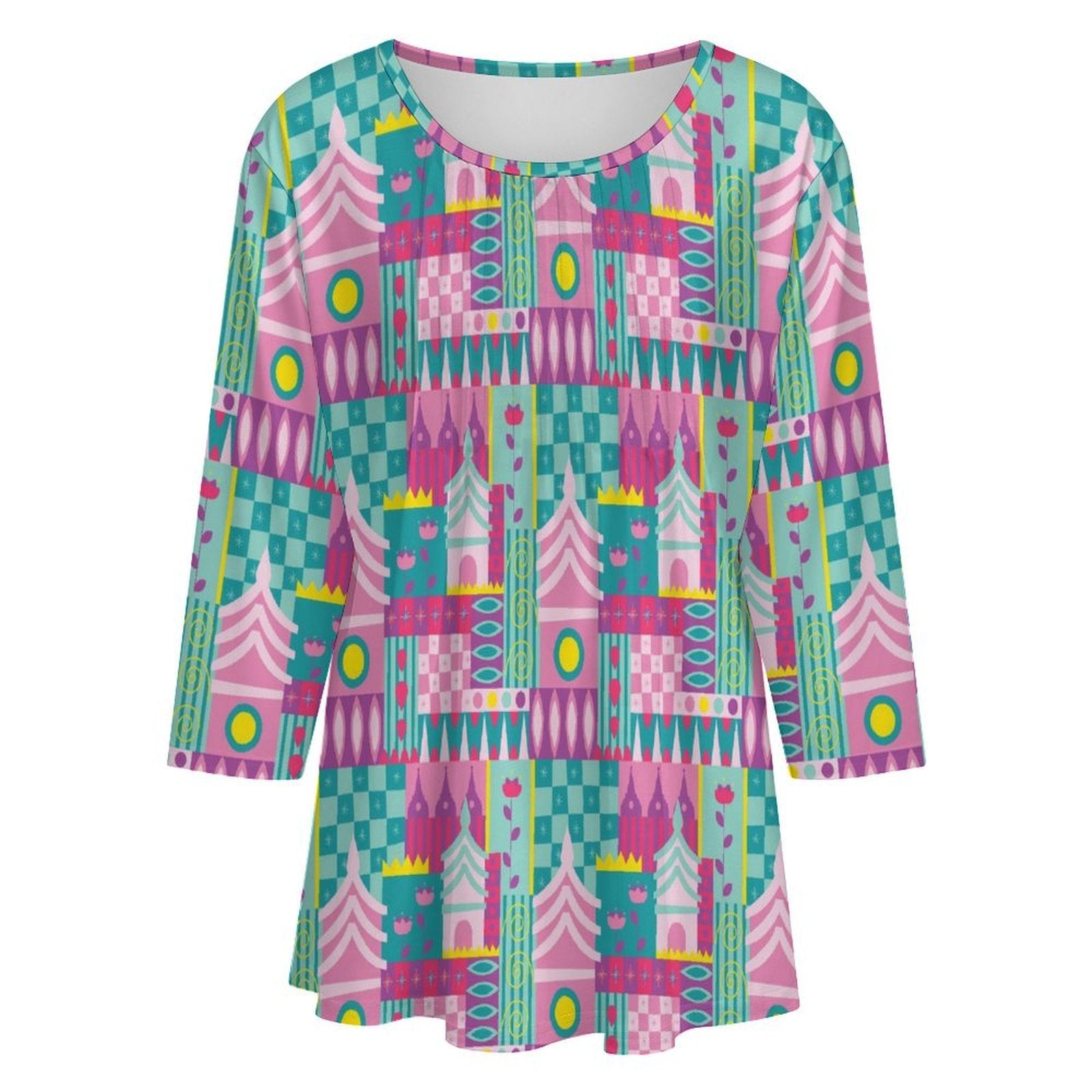 Small World Women's 3/4 Sleeve Pleated Tunic Top - Ambrie