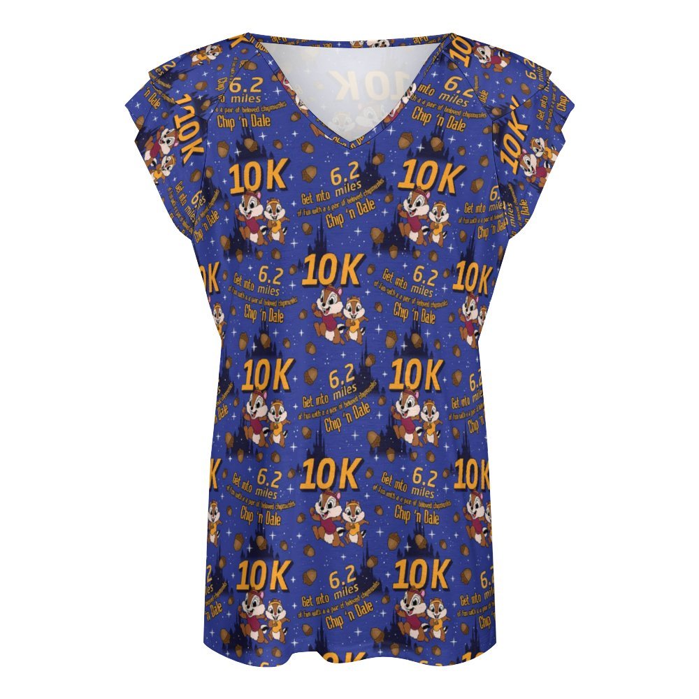 Chip And Dale 10K Women's Ruffle Sleeve V-Neck T-Shirt