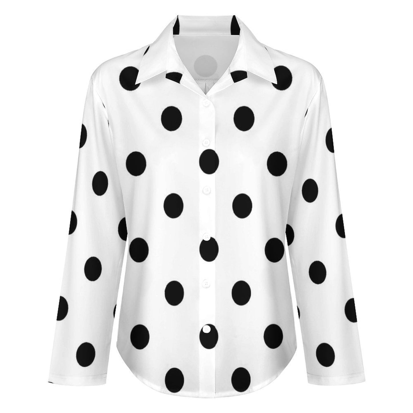 White With Black Polka Dots Long Sleeve Button Up Blouse