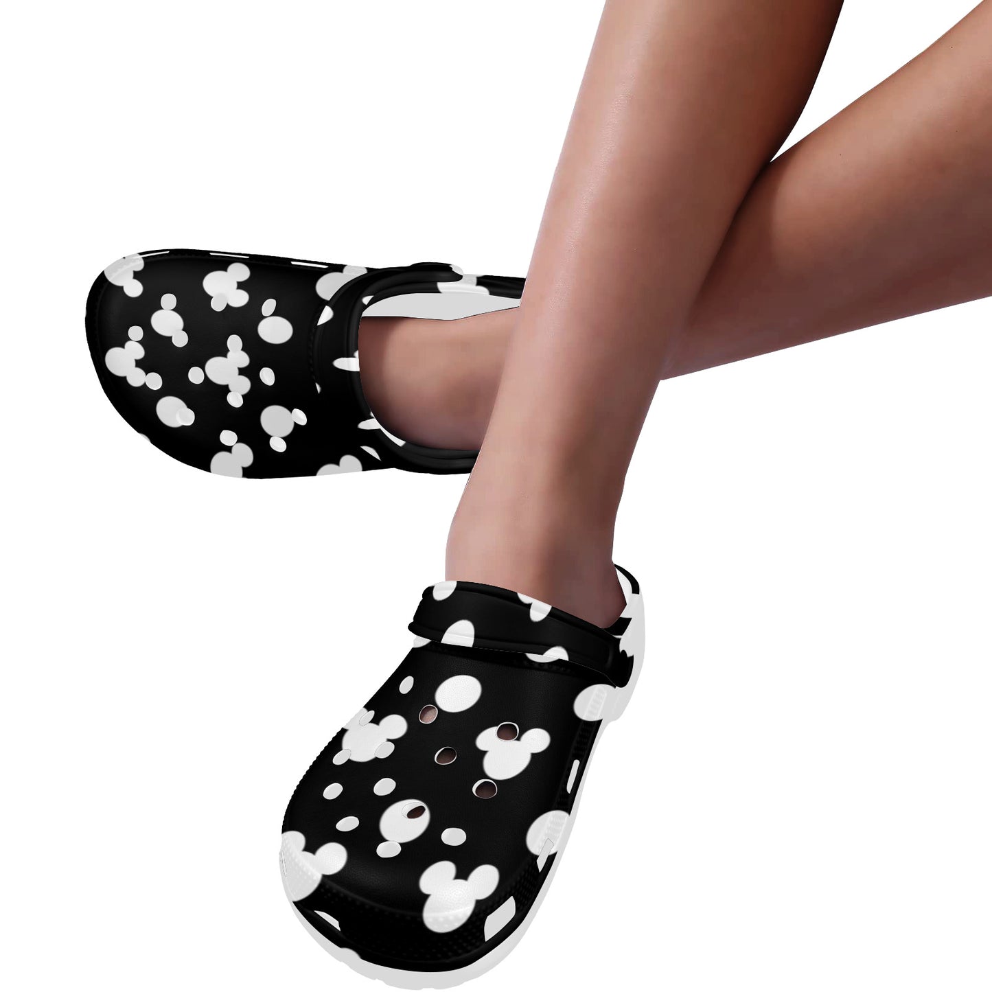 Black With White Mickey Polka Dots Foam Clogs for Adults