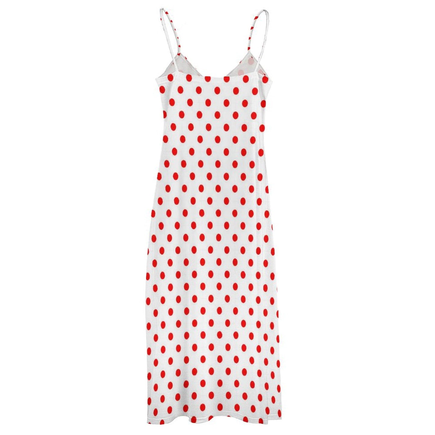 White WIth Red Polka Dots Women's Summer Slip Long Dress