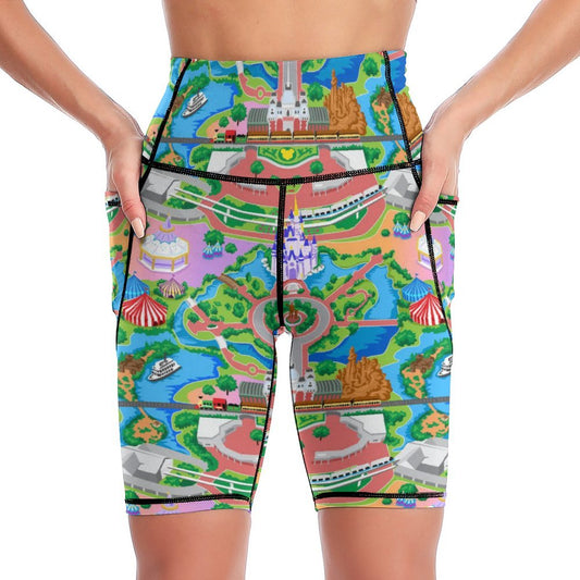 Park Map Women's Knee Length Athletic Yoga Shorts With Pockets
