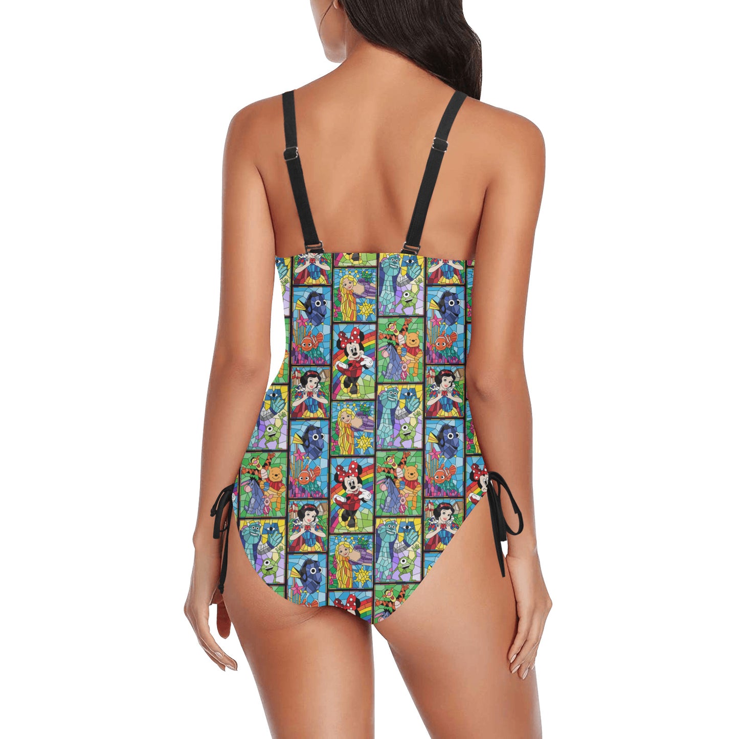 Stained Glass Characters Drawstring Side Women's One-Piece Swimsuit