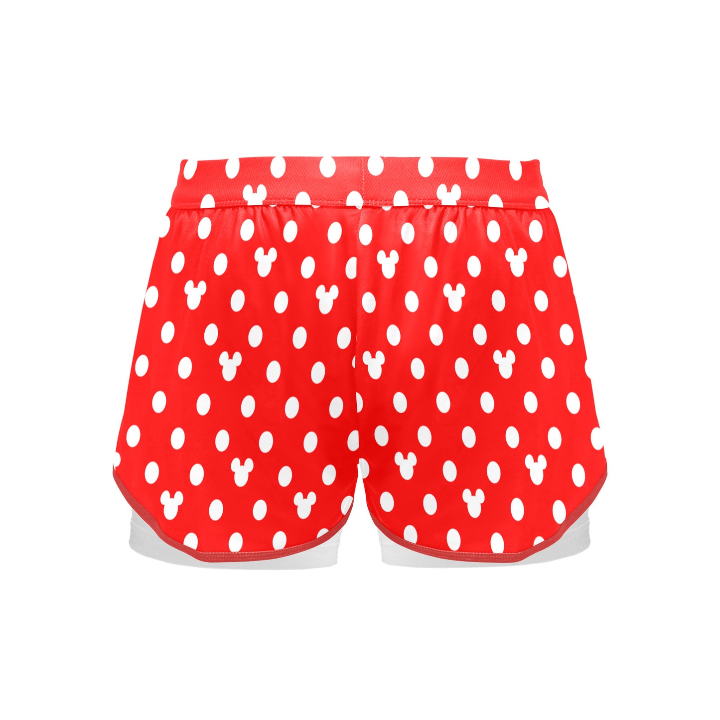 Red With White Mickey Polka Dots Women's Sports Shorts With Compression Liner