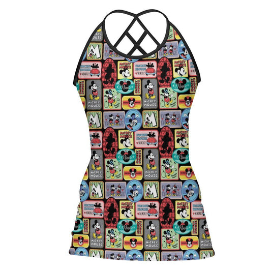 Mickey Stickers Women's Criss-Cross Open Back Tank Top