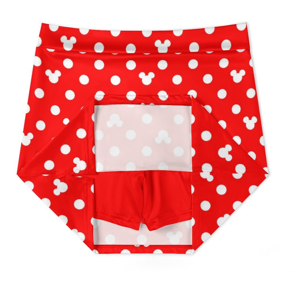 Red With White Mickey Polka Dots Athletic A-Line Skirt With Pocket Solid Shorts