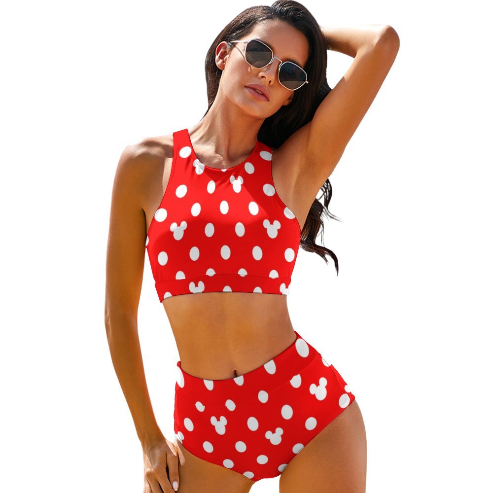 Red With White Mickey Polka Dots Women's Bikini Swimsuit