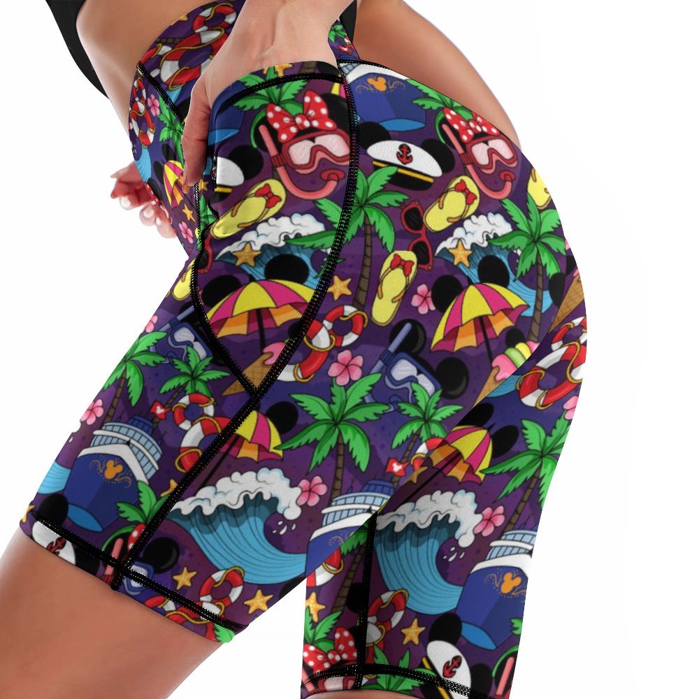 Mickey And Minnie Cruise Women's Knee Length Athletic Yoga Shorts With Pockets