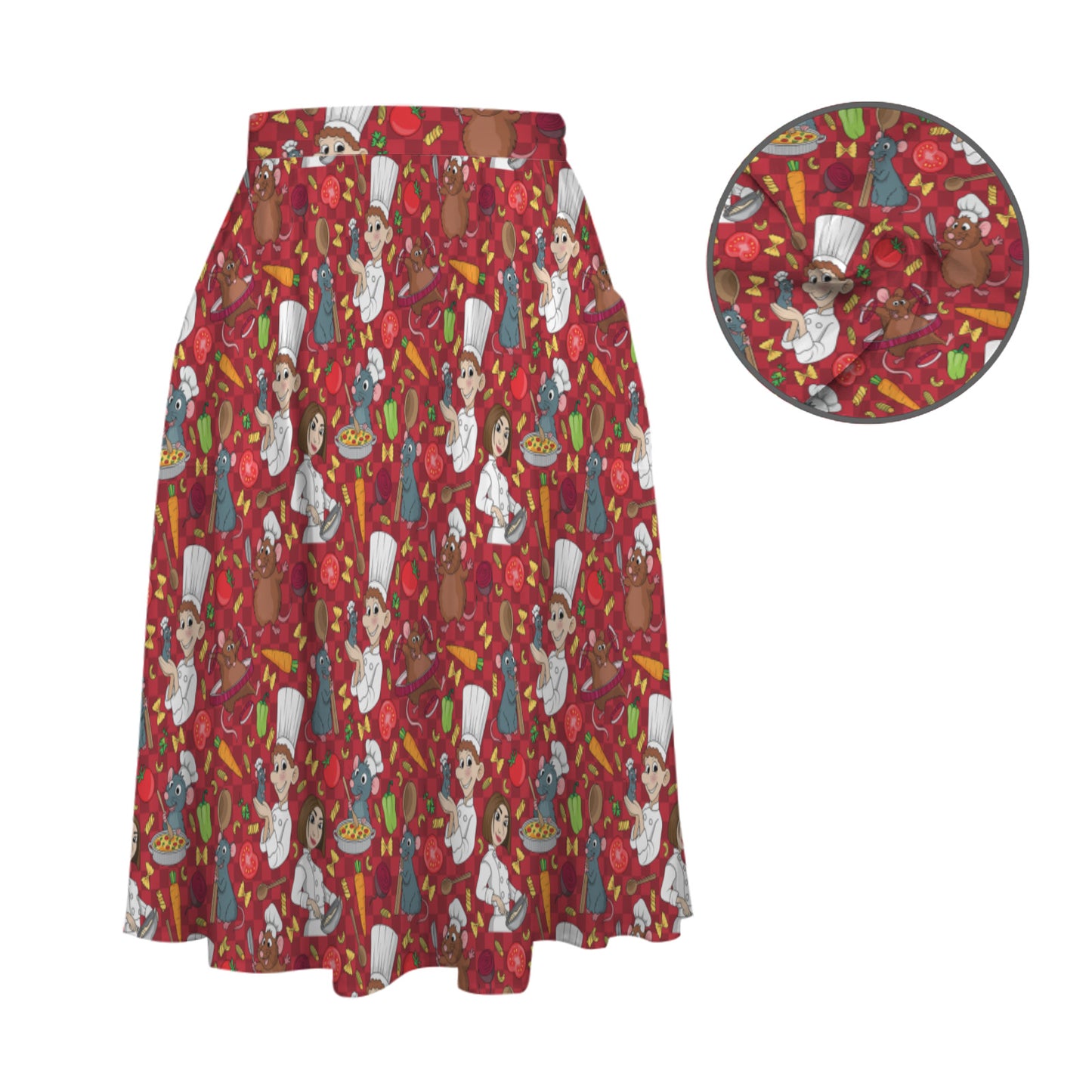 Ratatouille Elastic Waist Midi Skirt With Pockets