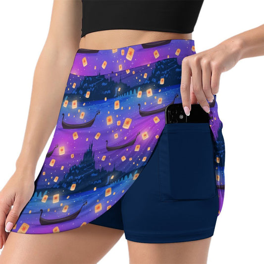 Floating Lanterns Athletic A-Line Skirt With Pocket Solid Shorts