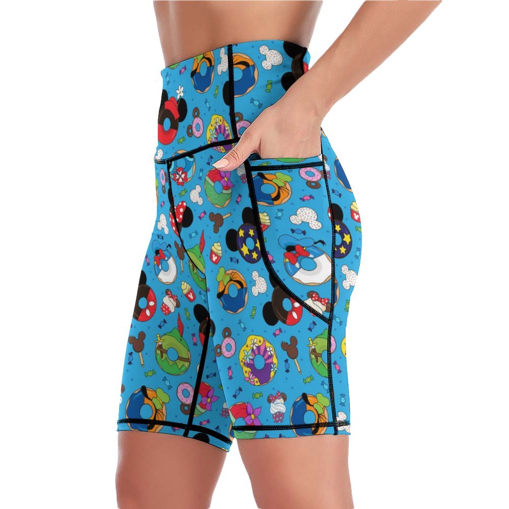 Character Donuts Women's Knee Length Athletic Yoga Shorts With Pockets