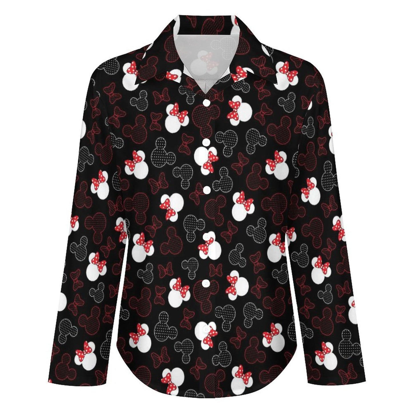 Mickey And Minnie Dots Long Sleeve Button Up Blouse