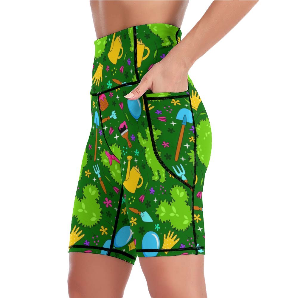 Flower And Garden Women's Knee Length Athletic Yoga Shorts With Pockets